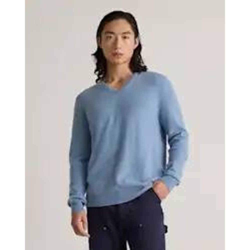Quince 100% Cashmere V-Neck Sweater Blue Lightweight Luxury Small